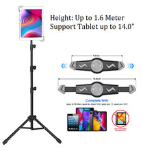 Load image into Gallery viewer, AODIV Universal 360° Compact Foldable Tripod Stand up to 1.65 Meter Height & Support Tablet Size 9.5"-14.5"with Carrying Bag