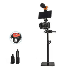 Load image into Gallery viewer, YUNTENG VCT-808 Table Phone Clip Holder Microphone DSLR Camera Desktop Mount Stand & Horizontal Pole