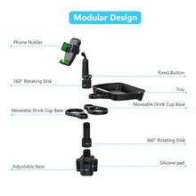 Load image into Gallery viewer, MAILUZHE Car Cup Holder 4 in 1 Holder Tray 360° Rotating Auto Drink Food Table with Dual Cup Holder, Phone Holder, 360°Rotation Adjustable Base, Road Trip Essentials Car Accessories (B06)