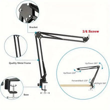 Load image into Gallery viewer, 360° Boom Arm Flexi Adjustment Mobile Phone Holder Table for Desk, Broadcast, Kitchen, Bedroom