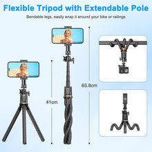 Load image into Gallery viewer, Flexible Octopus Telescopic Pole Tripod Detachable Phone Selfie Holder with Cold Shoe Mount, Bluetooth Extendable 41cm to 64cm