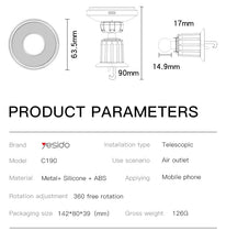 Load image into Gallery viewer, YESIDO C190 Magsafe Magnetic Car Phone Holder Wireless Chargers 15W for iPhone with Innovative Clamp