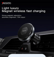 Load image into Gallery viewer, YESIDO C190 Magsafe Magnetic Car Phone Holder Wireless Chargers 15W for iPhone with Innovative Clamp