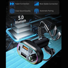 Load image into Gallery viewer, Car FM Transmitter Wireless Audio Receiver Auto ABS MP3 Player w Type-C & Lightning Charging Cable