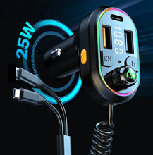 Load image into Gallery viewer, Car FM Transmitter Wireless Audio Receiver Auto ABS MP3 Player w Type-C & Lightning Charging Cable