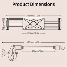 Load image into Gallery viewer, 360° Gooseneck Flexible Angle Phone Tablet Clamp Mount Support up to 12.9" for Pram Treadmill Bike 50cm