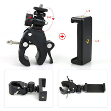Load image into Gallery viewer, Universal 1/4 Head DV DSLR Bike Bicycle Handlebar Clamp Bracket Mount with Phone Bracket for size 4.7"-6.5" and compatible for Insta 360 One X Video Camera Clip,  Gopro Hero5/4/3+/3/2/1