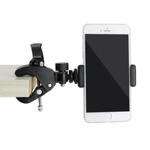 Load image into Gallery viewer, Universal 1/4 Head DV DSLR Bike Bicycle Handlebar Clamp Bracket Mount with Phone Bracket for size 4.7"-6.5" and compatible for Insta 360 One X Video Camera Clip,  Gopro Hero5/4/3+/3/2/1