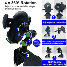 Load image into Gallery viewer, Universal 360° Rotatable Phone Holder for Car Dashboard Sunvisor Rearview Mirror Desk Kitchen Cabinet with Spring Clamp Holder & One Touch Phone Holder Compatible for Phone Size 7.0" Inch