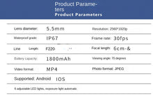 Load image into Gallery viewer, WIFI Endoscope 5MP 5.5mm Borescope Inspection Camera Built-in 6 LED IP67 Waterproof for iOS/Android Smartphones
