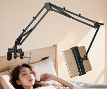 Load image into Gallery viewer, Universal 360° Phone & Tablet Holder Cantilver Flexible Extra Long Metal Arm (2x35cm+220cm) for Bed Desktop Kitchen Bench Strong Metal 3 DirectionsMounting Clamp for Width Within 65cm