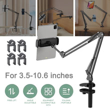 Load image into Gallery viewer, Universal 360° Phone & Tablet Holder Cantilver Flexible Metal Arm (2x35cm+10cm) for Bed Desktop Kitchen Bench Round Tube