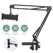 Load image into Gallery viewer, Universal 360° Phone & Tablet Holder Cantilver Flexible Metal Arm (2x35cm+10cm) for Bed Desktop Kitchen Bench Round Tube