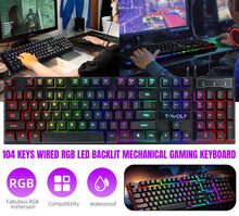 Load image into Gallery viewer, T-WOLF T17 True Mechanical Keyboard for Esports Games Metal RGB Glow Laptop Desktop Punk Keyboard, Office, Home, Business, Game, Office, PC, Tablet, Gaming Glow Mechanical Keyboard
