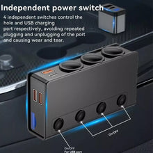 Load image into Gallery viewer, Car Cigarette Lighter Adapter QC&PD 3.0, 120W/180W 12V/24V USB Car Charger Adapter 3 Socket Cigarette Lighter Splitter with LED Voltmeter, 6 Fast Charging Ports, Safe Protection for iPhone,iPad,Laptop