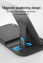 Load image into Gallery viewer, 15W Fast Charge 3 in 1 Wireless Charger, Foldable Wireless Charging Station for iPhone, iWatch and Airpods