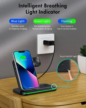 Load image into Gallery viewer, 15W Fast Charge 3 in 1 Wireless Charger, Foldable Wireless Charging Station for iPhone, iWatch and Airpods