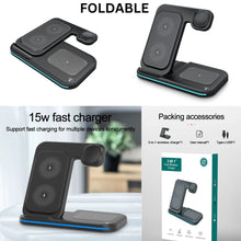 Load image into Gallery viewer, 15W Fast Charge 3 in 1 Wireless Charger, Foldable Wireless Charging Station for iPhone, iWatch and Airpods