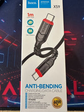 Load image into Gallery viewer, HOCO X59 1.0 Meter Fabric Braided Nylon Anti Bending USB Type C to C 60W 3A Fast Charging & Data Hotcync Cable
