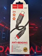 Load image into Gallery viewer, HOCO X59 2.0 Meter Fabric Braided Nylon Anti Bending USB Type C to C 60W 3A Fast Charging & Data Hotcync Cable