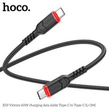 Load image into Gallery viewer, HOCO X59 1.0 Meter Fabric Braided Nylon Anti Bending USB Type C to C 60W 3A Fast Charging & Data Hotcync Cable