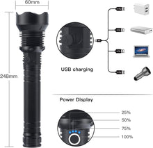 Load image into Gallery viewer, LED Rechargeable XPH70 6000 Lumens Ultra-Bright Zoomable Waterproof Powerful 3-Modes Tactical Flash Torch Light with 2 x 18650 Battery