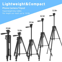 Load image into Gallery viewer, Universal Camera Travel Tripod Stand up to 140cm for Camera/Phone/Go Pro with Phone Mount
