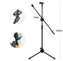 Load image into Gallery viewer, Tripod Floor Stand Professional Swing Boom Extendable Dual Microphone Holder Height Adjustable