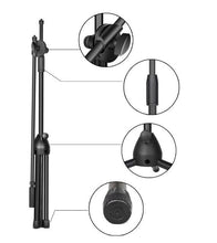 Load image into Gallery viewer, Phone & Tablet Flexi Gooseneck Floor Stand & Swing Boom Microphone Holder Height Adjustable from 75cm to 140cm