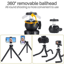 Load image into Gallery viewer, Mini Octopus Multifunctional Flexible Tripod Holder with Ball Head & Phone Clamp (Length 30cm) for Phone, Go Pro, Light Camera