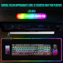 Load image into Gallery viewer, RGB Fabric Luminous Mouse Pad Colourful Glowing USB LED Non-slip RGB 14 Lights Mode Anti Slip USB Powered (300*800*4mm)