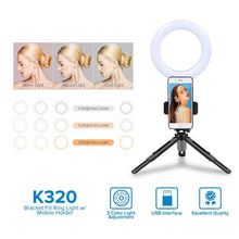 Load image into Gallery viewer, 16cm Live Dimming Ring LED Beauty 3 Light Mode Selfie Light with Height Adjustable Tripod