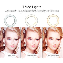 Load image into Gallery viewer, 16cm Live Dimming Ring LED Beauty 3 Light Mode Selfie Light with Height Adjustable Tripod