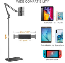 Load image into Gallery viewer, Phone & Tablet Floor Stand, Adjustable Height Free Angle Extension Scissor Arm, Holder Fits 4.7-12.9 inch iPad Pro Air iPhone Tablet/Phones