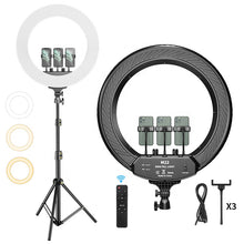 Load image into Gallery viewer, 56CM/22 Inch LED Ring Light, 3 Color Dimmable, with Remote & Tripod Stand Extendable to 2.1 Meter