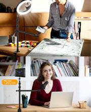 Load image into Gallery viewer, Camera Desk Mount with Auxiliary Holding Boom Arm, Overhead Table C-Clamp Multi Stand
