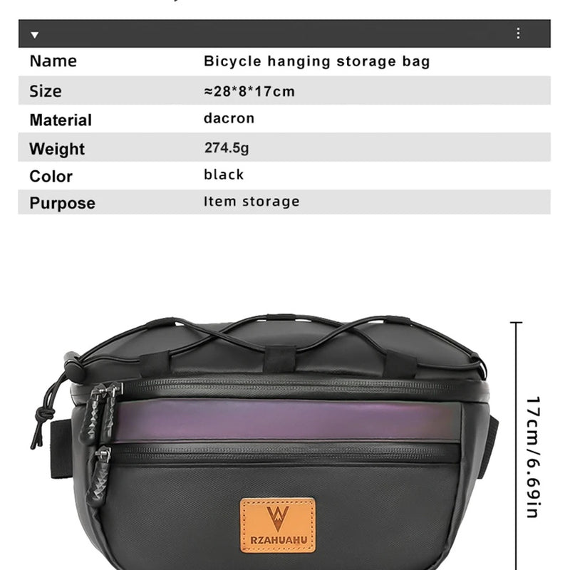 RZAHUAHU Bicycle Handlebar Bag Waterproof Cycling Front Storage Bag Reflective (Size: 29x8x17cm) 3 Liter