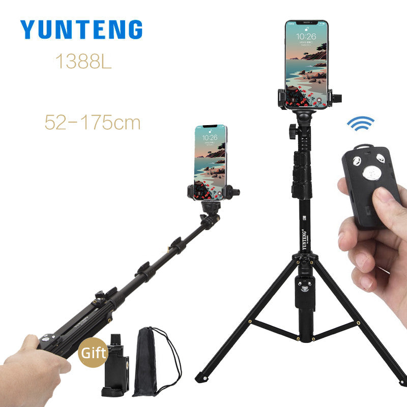 YUNTENG VCT-1388L 1.75M Lengthen Tripod Selfie Stand Bluetooth Remote Control LED Light Photography Bracket for Live Video Recording