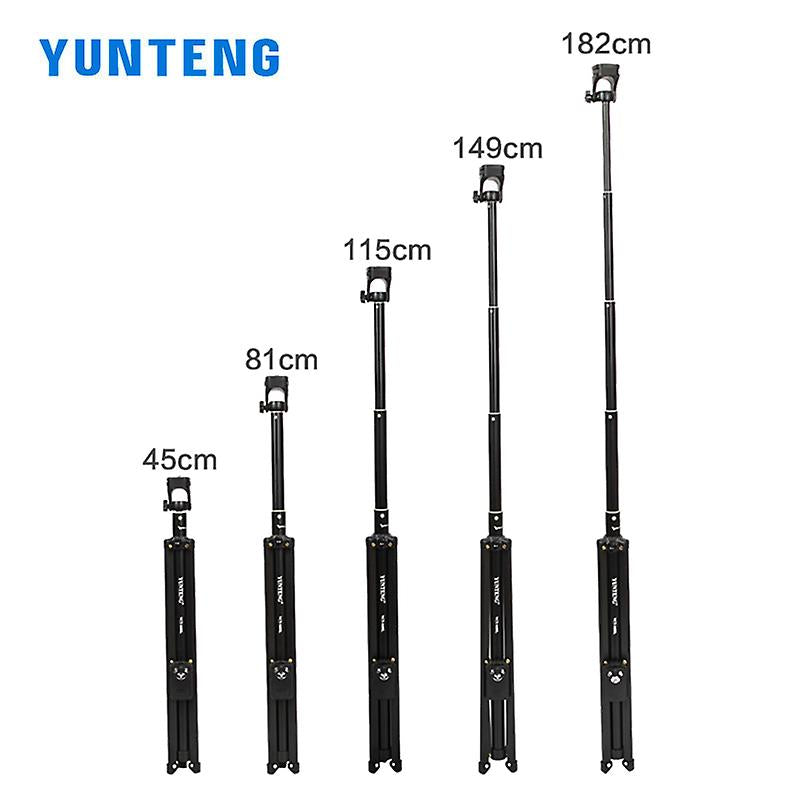 YUNTENG 1688L Compact Light Weight Phone Selfie Stick Tripod Heighten Hand-held Bluetooth Remote Extendable 45-195cm, Weight: 410g