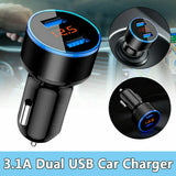 Dual USB Car Cigarette Lighter Charger 2 Port LCD Display 12-24V Car Lighter Socket with 1 to 3 USB Charging Cable