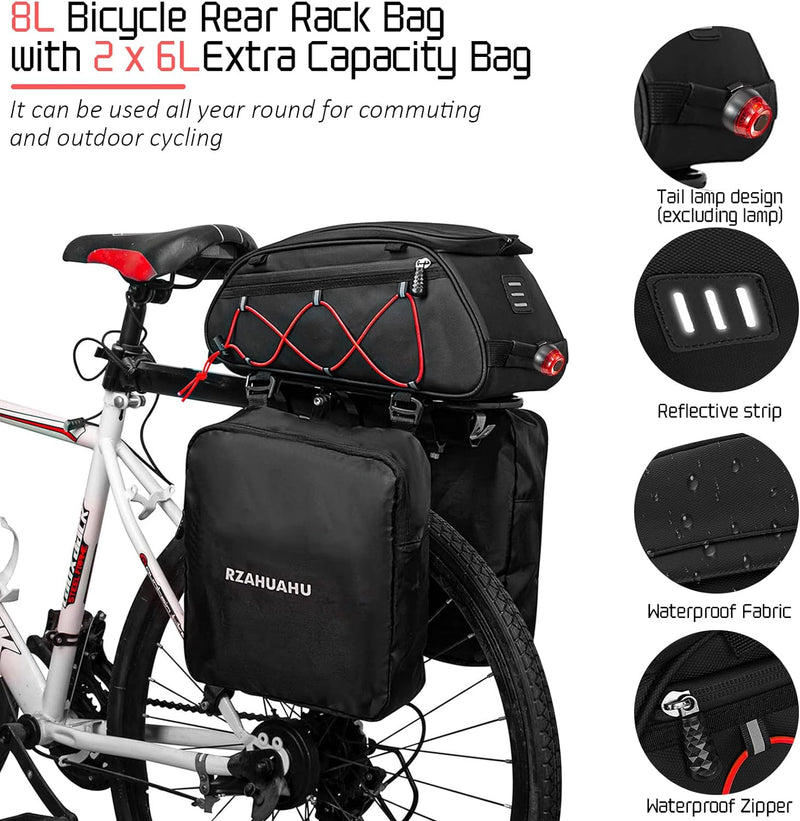 RZAHUAHU Waterproof Bike Pannier Bag (PU LeatherEVA) Bicycle Rack Bag with 2 Side Hanging Bags (YA-532-2S)