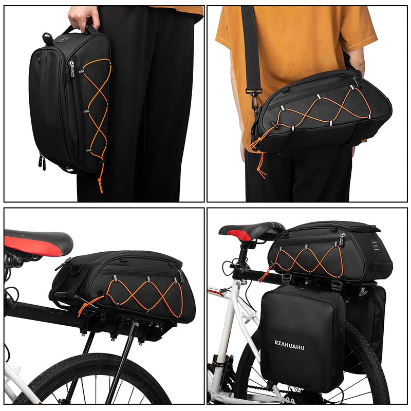 RZAHUAHU Waterproof Bike Pannier Bag (PU LeatherEVA) Bicycle Rack Bag with 2 Side Hanging Bags (YA-532-2S)