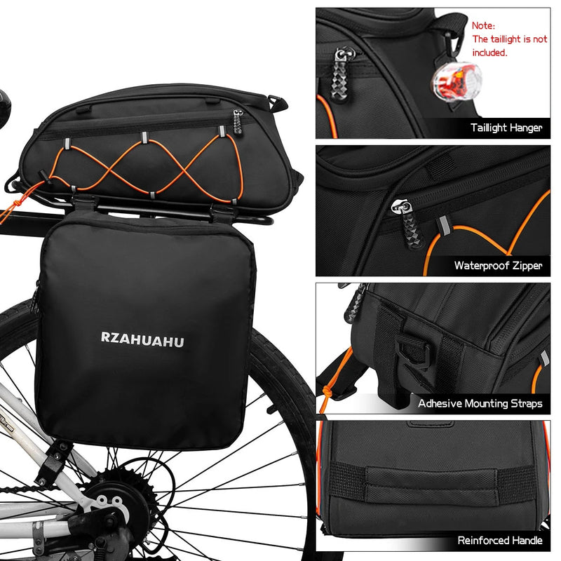 RZAHUAHU Waterproof Bike Pannier Bag (PU LeatherEVA) Bicycle Rack Bag with 2 Side Hanging Bags (YA-532-2S)