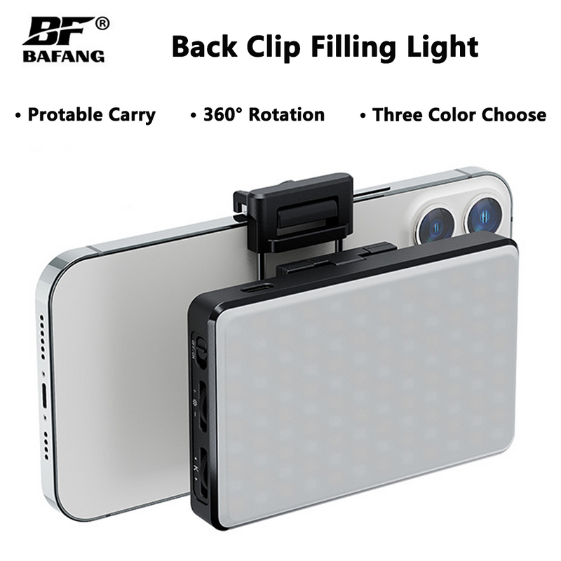 BAFANG 120LED Selfie Light with Front Back Clip 2500K-9000K Fill Light Portable Rechargeable Clip On Light For Selfie Phone Vlog