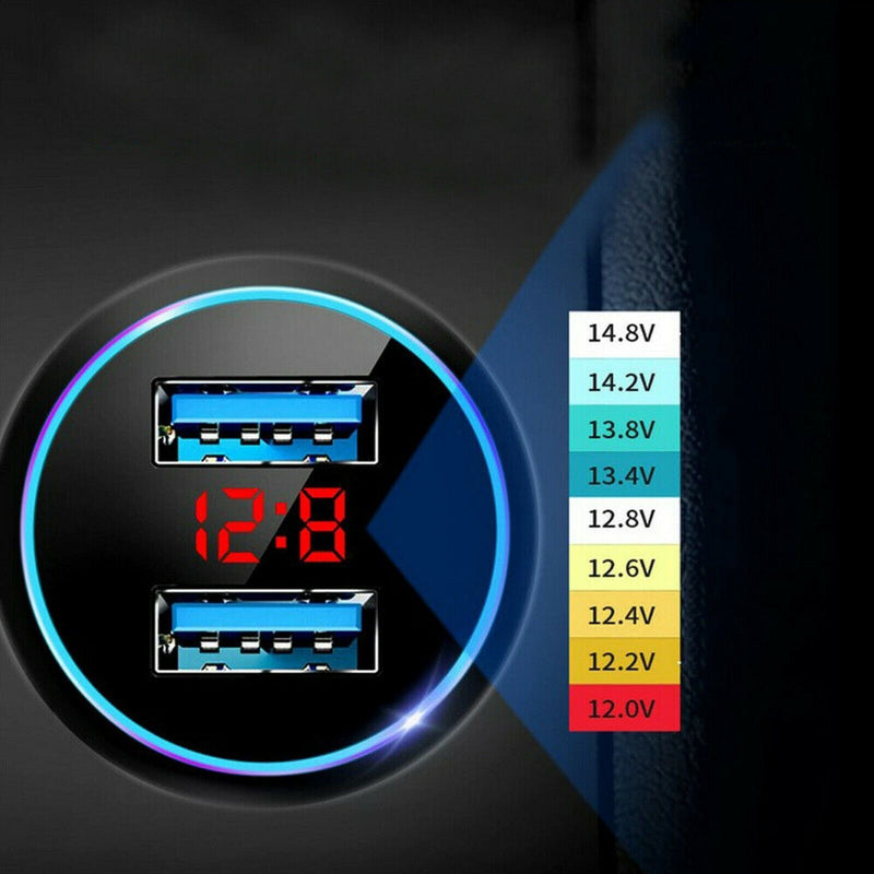 Dual USB Car Cigarette Lighter Charger 2 Port LCD Display 12-24V Car Lighter Socket with 1 to 3 USB Charging Cable