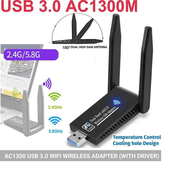 AC1300 USB 3.0 1300Mbps WiFi Wireless Adapter Dongle 802.11ac 5GHz Dual Band 11AC