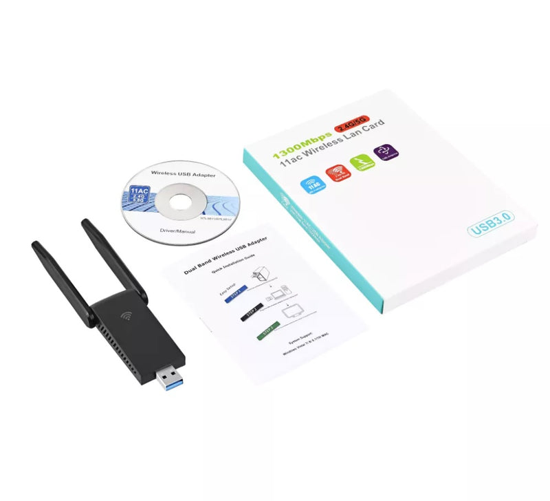 AC1300 USB 3.0 1300Mbps WiFi Wireless Adapter Dongle 802.11ac 5GHz Dual Band 11AC