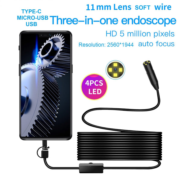 USB 3 in 1 Interface (Micro/USB/Type-C) 5.0 Mega Pixel 11mm lens Camera Endoscope Inspection For Android Smartphone PC IP67 - SOFT Cord 3.5Meter