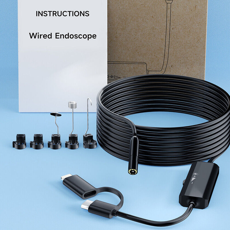 USB-C & Lightning 2 in 1 Direct Plug To iPhone 15 Android iOS Borescope Endoscope Inspection Camera - 5.0 Meter Hard Wired