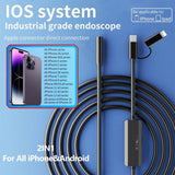 USB-C & Lightning 2 in 1 Direct Plug To iPhone 15 Android iOS Borescope Endoscope Inspection Camera - 5.0 Meter Soft Wired